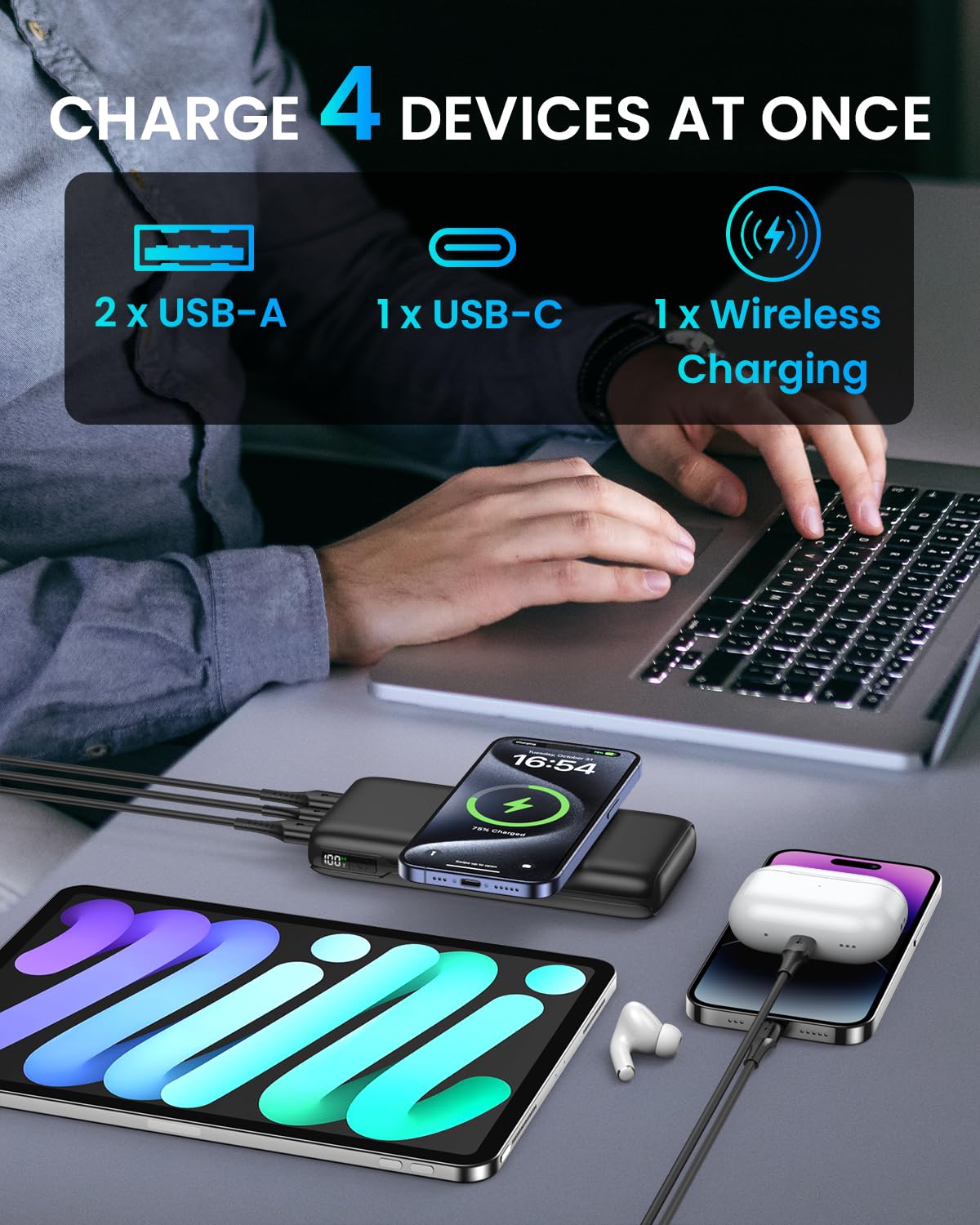 CONXWAN 27000mAh Portable Charger with Fast Charging