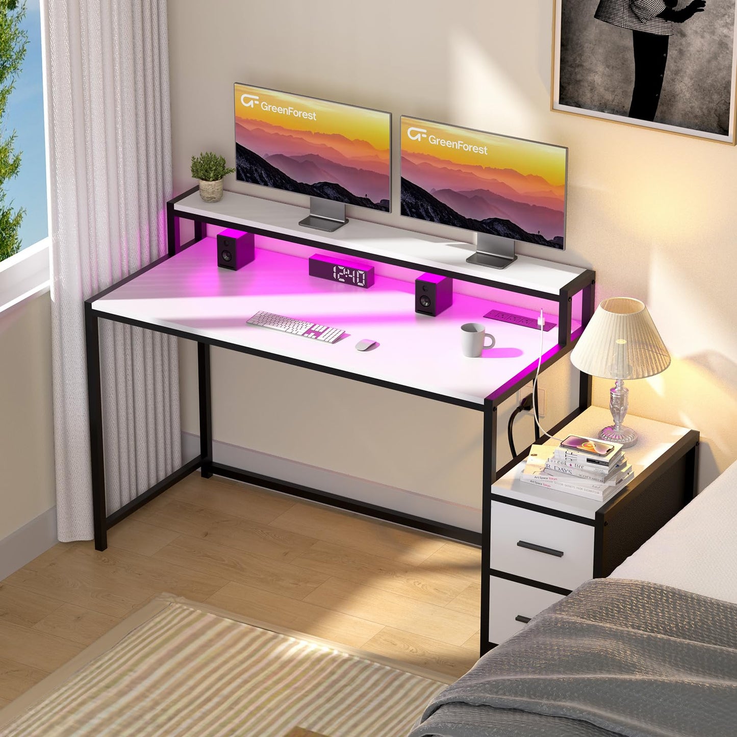 39.4 Inch Computer Desk with LED Light