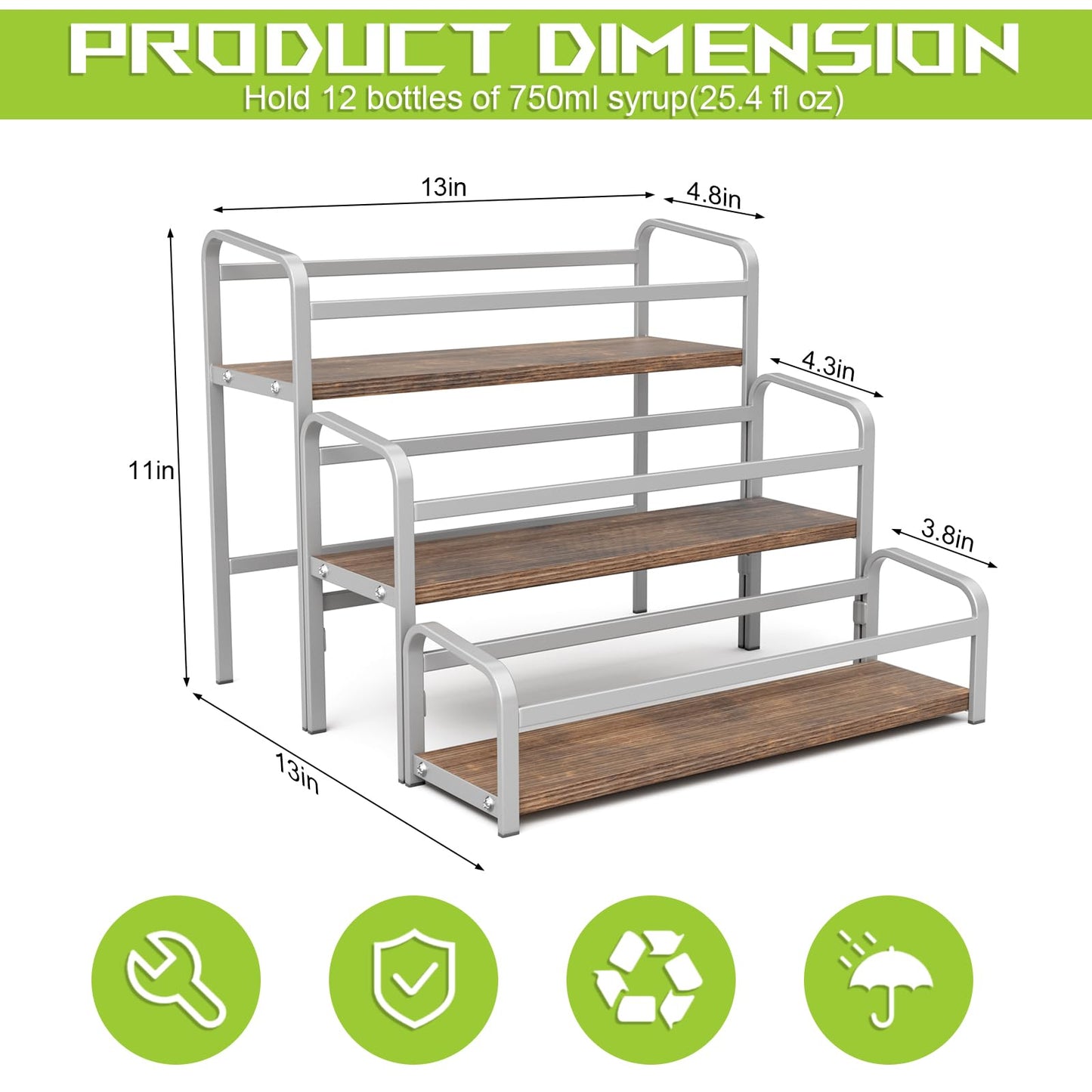 3-Tier Coffee Syrup Rack for Countertop Storage
