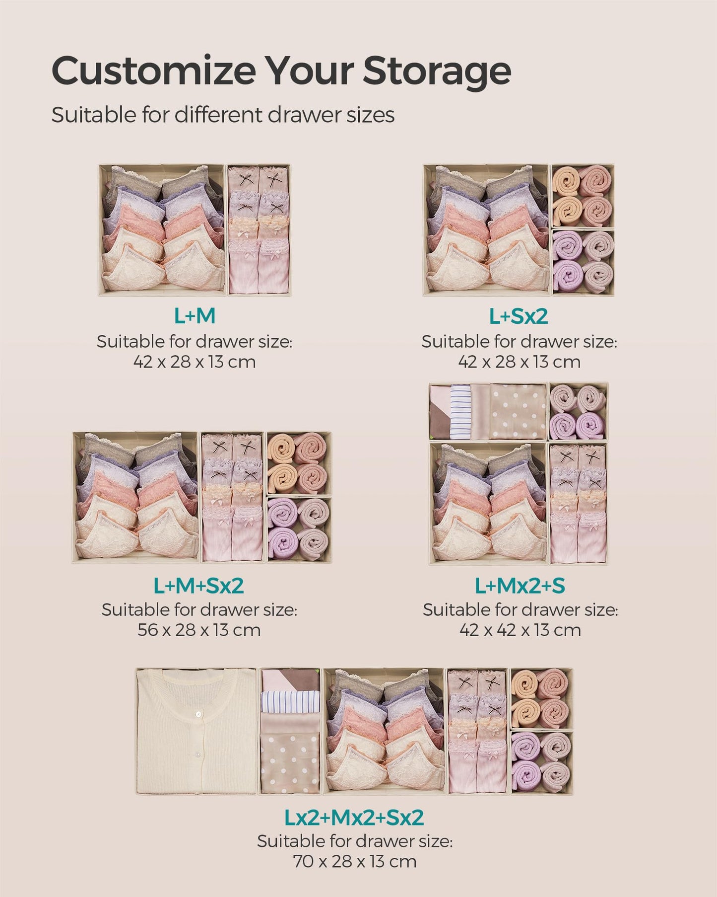 SONGMICS Foldable Drawer Organizer Set of 6