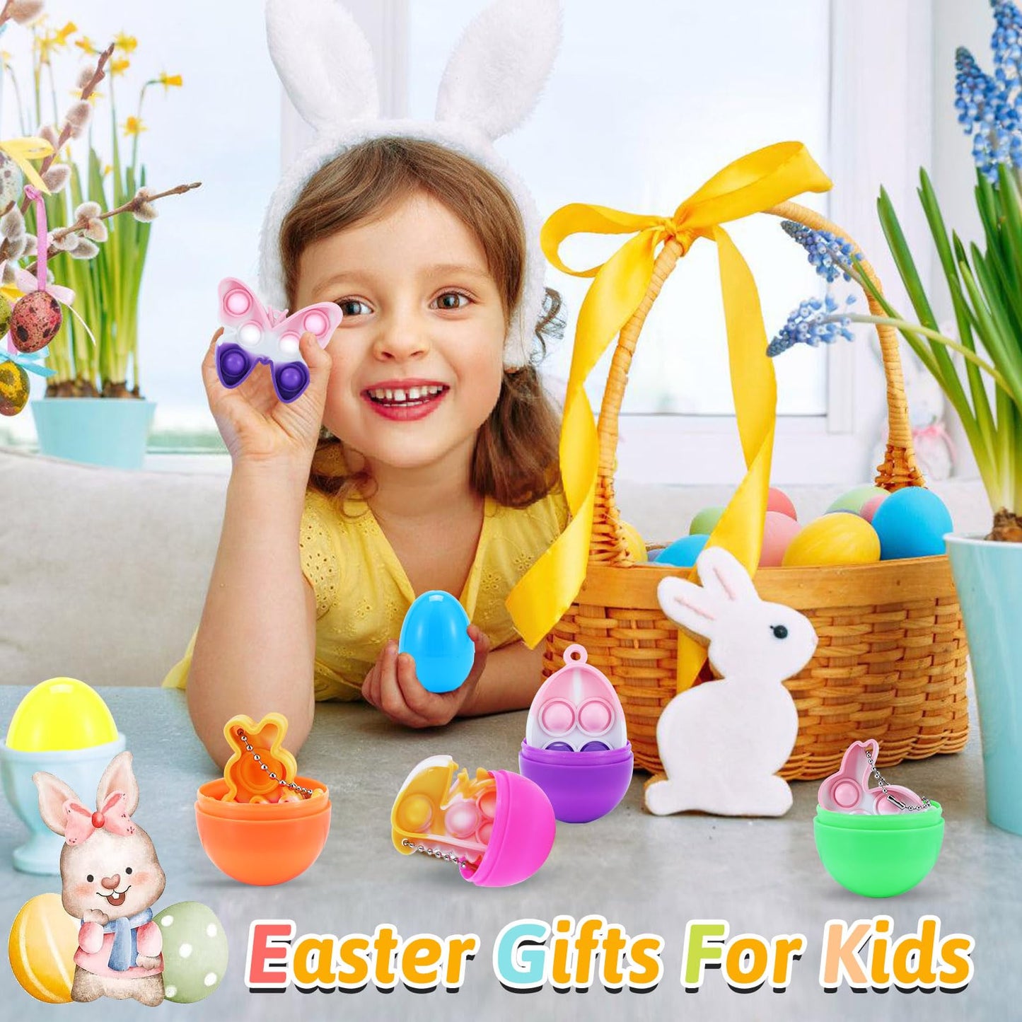 30 PCS Pop Easter Basket Stuffers for Kids Easter Egg Fillers Easter Party Favors Mini Pop Fidget Keychain Its Bulk Small Goodie Bags Stuffers for Toddler Boys Girls Prefilled Easter Eggs with Toys It