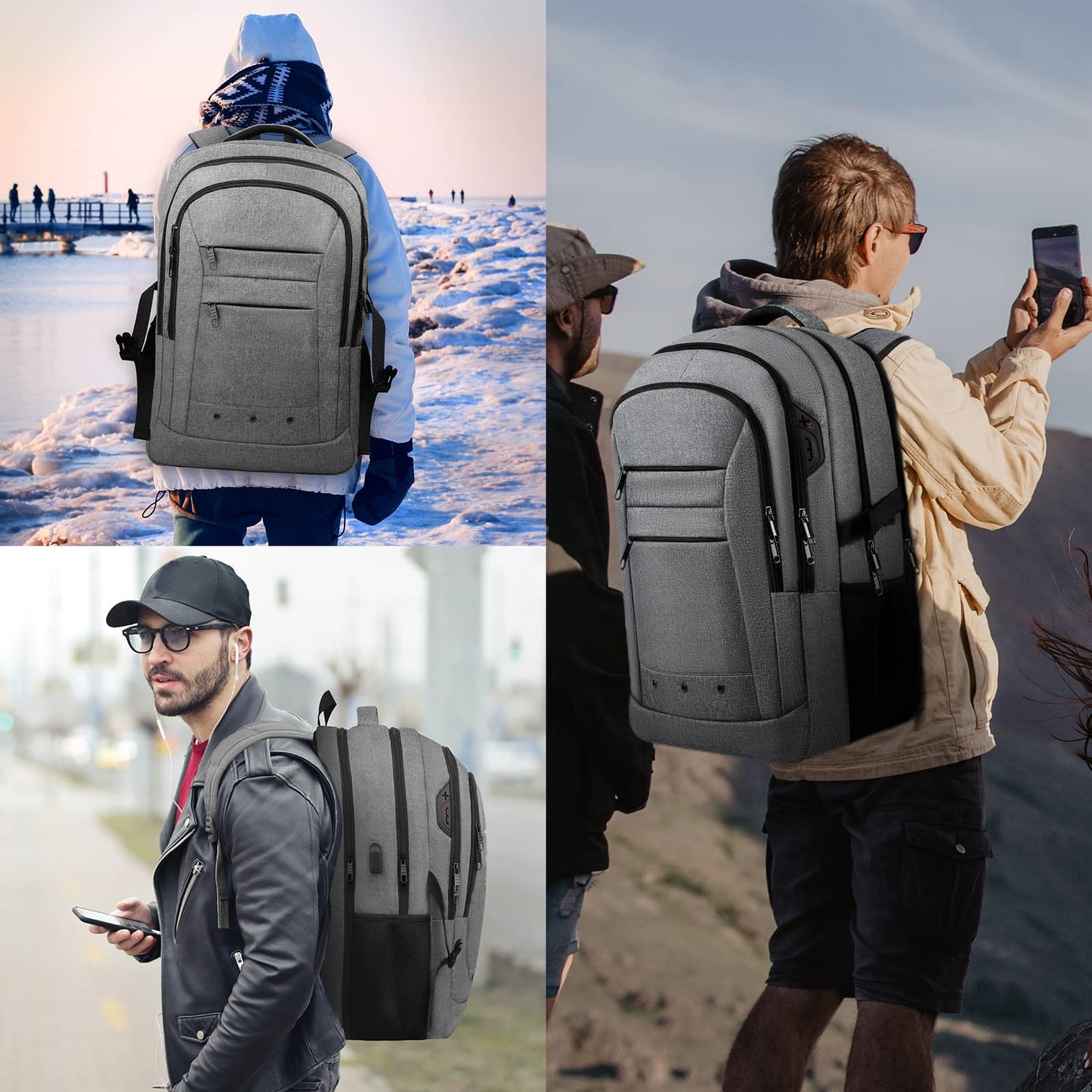Large Backpack for Women, Travel Backpack with USB Port, Big 17 inch Laptop Backpacks TSA Business Computer Work Bag Water Resistant College School Backpack Flight Approved, Gifts for Men Women, Grey