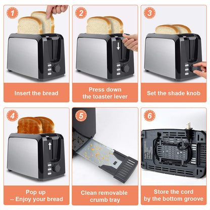 Toaster 2 Slice Stainless Steel Toaster Two Slice Toaster with Removable Crumb Tray Toaster Wide Slot Toasters 2 Slice Best Rated Prime with 7 Bread Shade Settings and Bagel, Defrost, Cancel Function