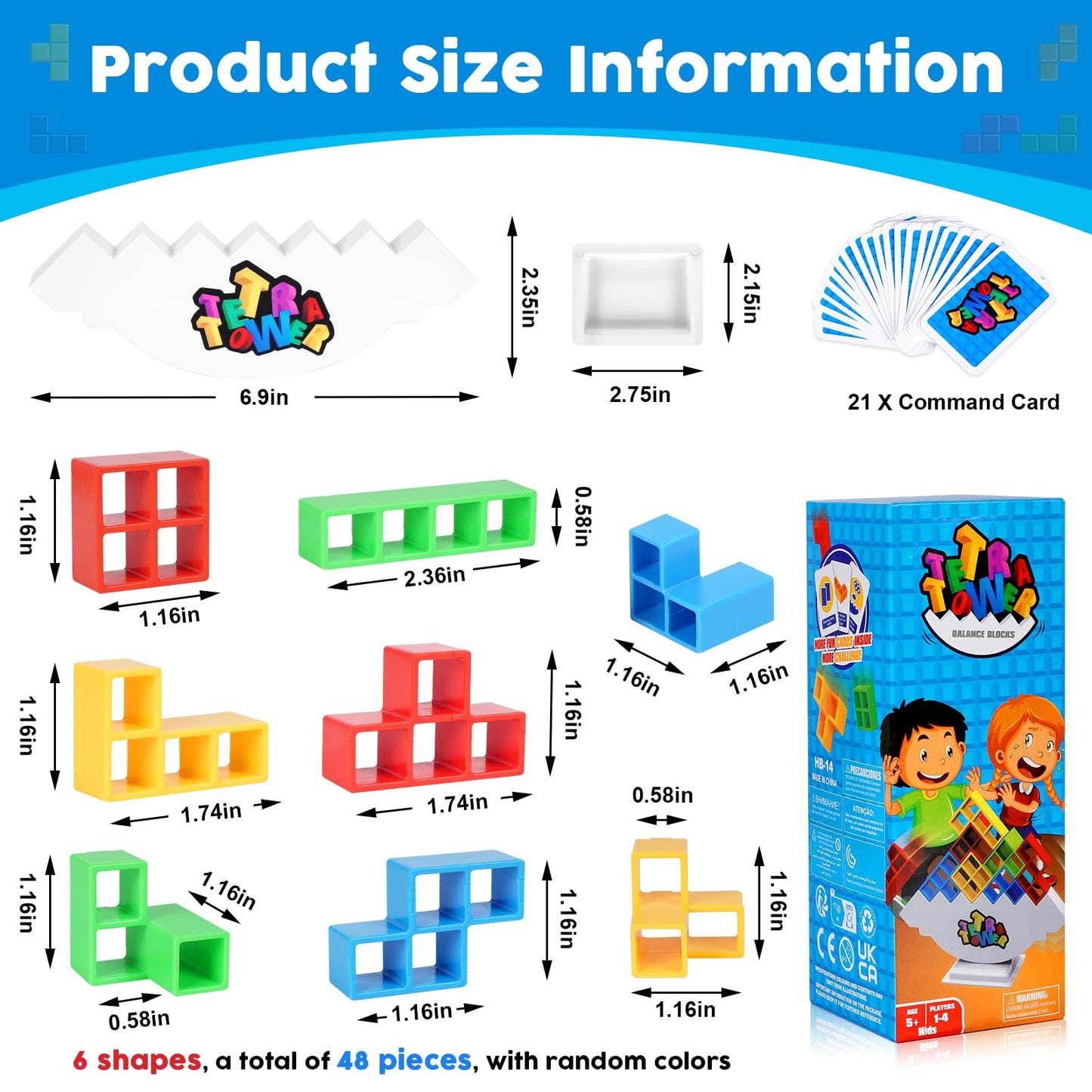 GrainBuds Tetra Tower Balance Stacking Game Team Tower Game for Kids & Adults Stack Attack Game Building Games Block Game (48pcs Color Box)