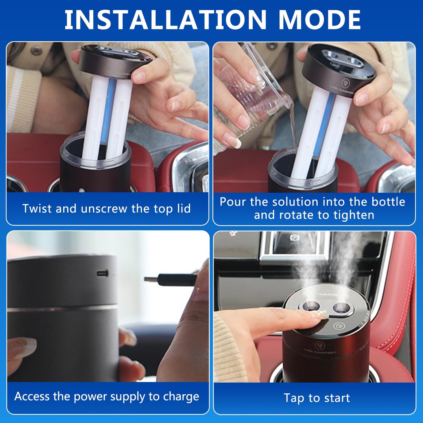 Smart Car Air Freshener,Aromatherapy Scent Diffusers Oils Humidifier,Ultrasonic Atomizer,Adjustable Concentration,Auto On/Off,Built-in Battery,40ml French Natural Fragrance(Gun Color)