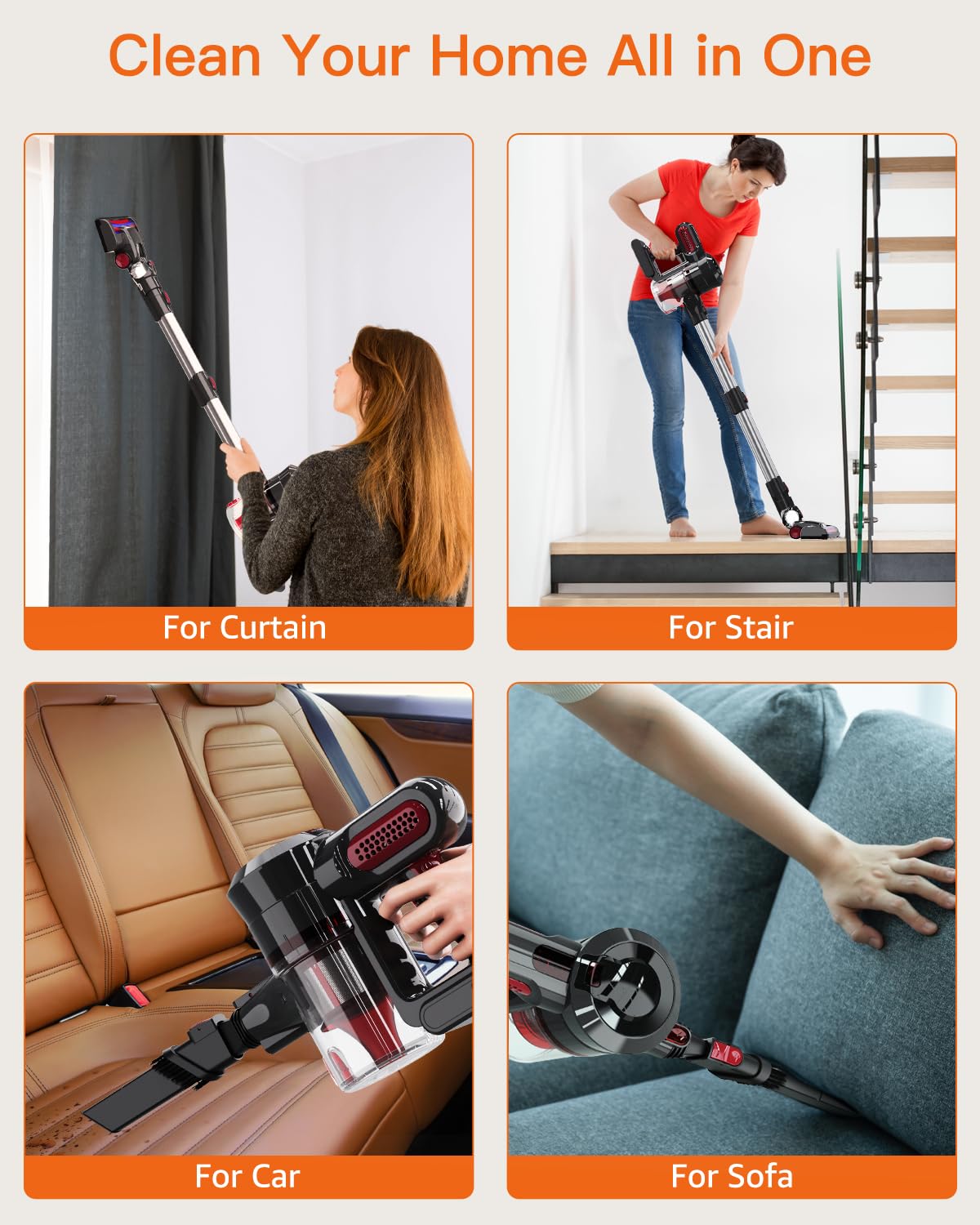 JYH Cordless Vacuum Cleaner, 25kPa Powerful Vacuum Cleaners for Home, Stick Vacuum Rechargeable with 2200mAh Detachable Battery, Up to 45 Mins, Portable Handheld Vacuum for Hardwood Carpet Pet Hair