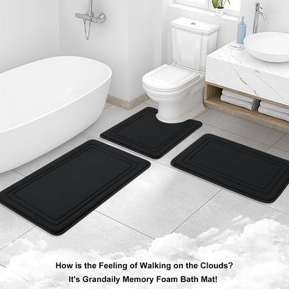 Grandaily Memory Foam Bath Mat Rug 30x20, Ultra Soft, Non-Slip and Absorbent Bathroom Rugs, Machine Wash Dry, Comfortable Bath Rug Carpet for Bathroom Floor, Tub and Shower, Black