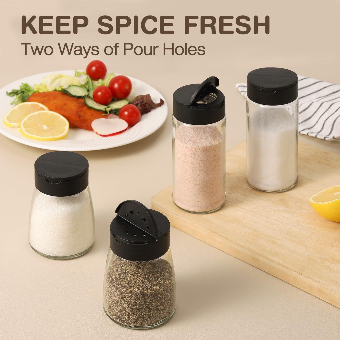 Glass Salt and Pepper Shakers Set of 4
