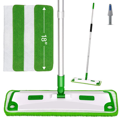 Microfiber Floor Mop for Floor Cleaning, 2 Washable Reusable Pads and 2 Disposable Sweeper Cloth for Wet Dry Flat Mop with 360 Degree Swivel Head Dust Mops Great for Hardwood Laminate Wood Tile