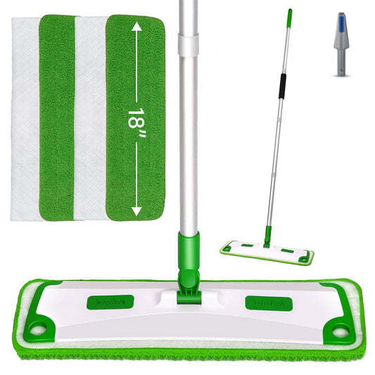 Microfiber Floor Mop for Floor Cleaning, 2 Washable Reusable Pads and 2 Disposable Sweeper Cloth for Wet Dry Flat Mop with 360 Degree Swivel Head Dust Mops Great for Hardwood Laminate Wood Tile