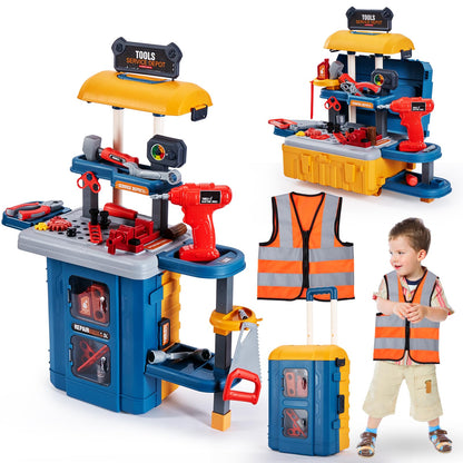 GEIYATOI Kids Toy Tool Bench Set, Toddler Workbench with Electric Drill and Realistic Tools Toy for 3 4 5 6 Years Old Boys Girls, Construction Workshop Gifts for Christmas Birthday Party New Year