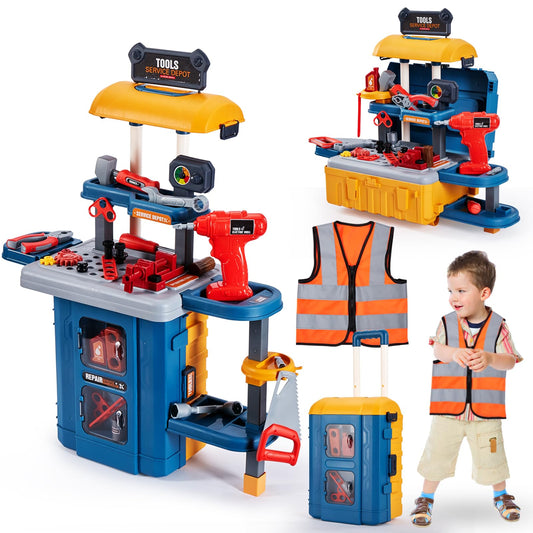 GEIYATOI Kids Toy Tool Bench Set, Toddler Workbench with Electric Drill and Realistic Tools Toy for 3 4 5 6 Years Old Boys Girls, Construction Workshop Gifts for Christmas Birthday Party New Year