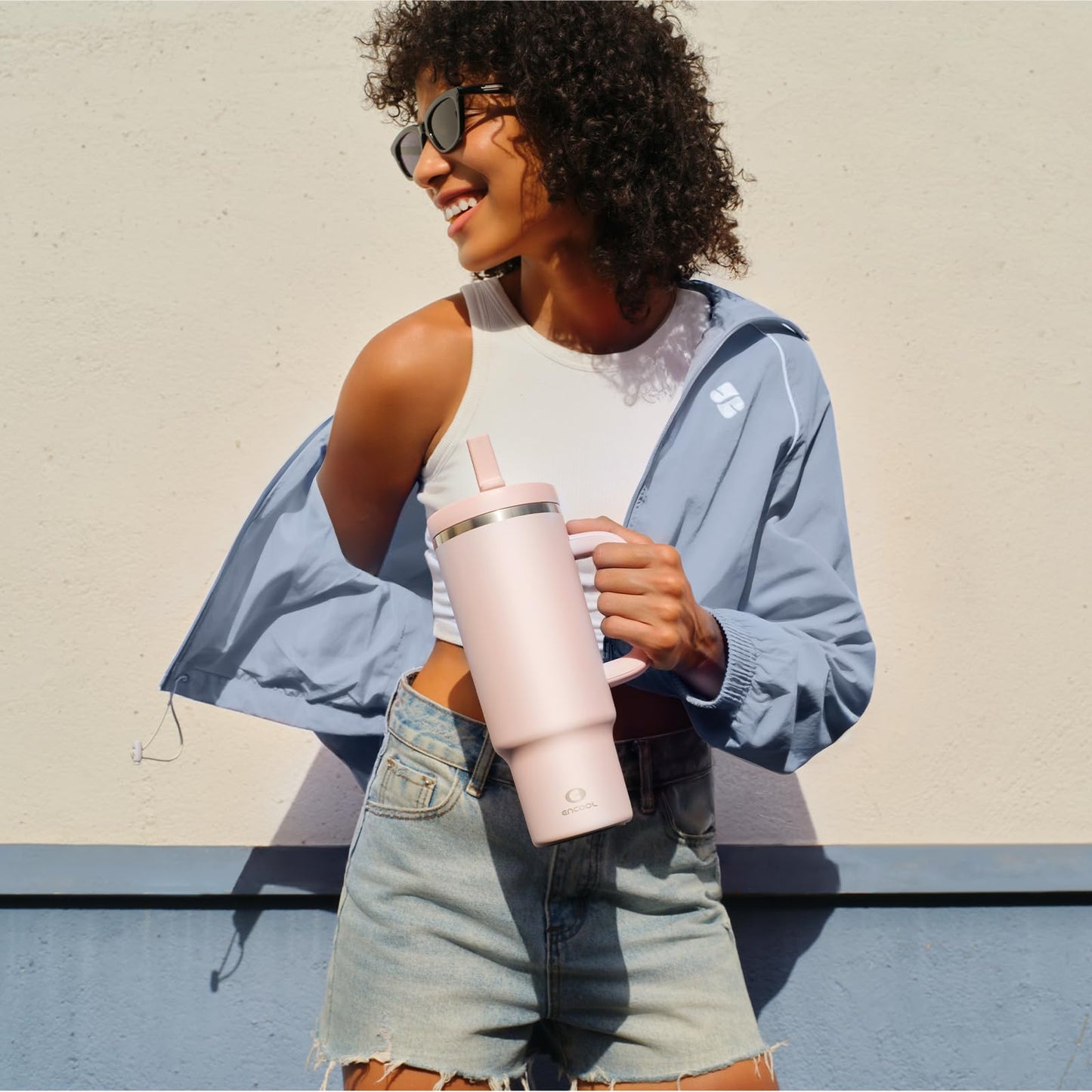 40 oz Insulated Tumbler with Handle and Straw