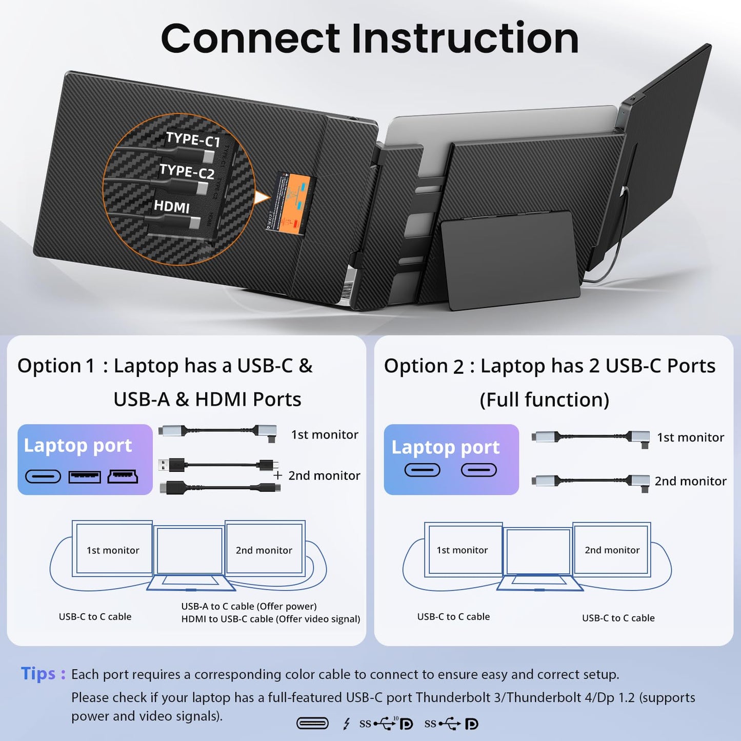 14" FHD Laptop Screen Extender Dual Monitors