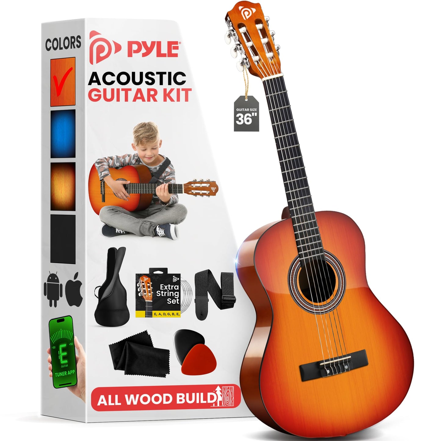 Pyle 3/4 Acoustic Guitar Kit for Kids & Adults