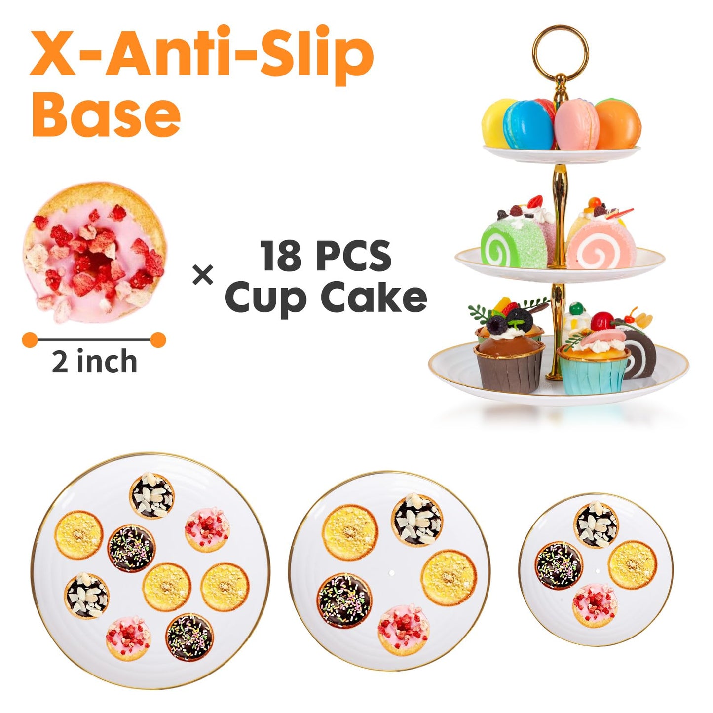 Barelove 2 Pack Cupcake Stand Holder 3 Tier, Plastic Dessert Cup Cake Stand Towel with Tiered Serving Tray Cupcakes/ Donuts/ Fruits Display, for Tea Party Birthday Weeding