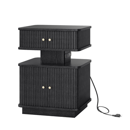 LED Nightstand with Charging Station and Drawers