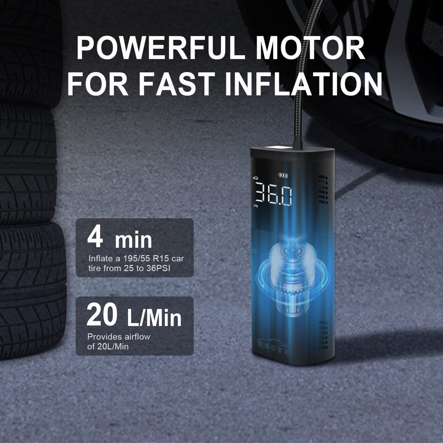 KSCYE Tire Inflator Portable Air Compressor,DC 12V Small Pump for Car Tires,150PSI Electric with Digital Pressure Gauge,LED Light Motorcycle Bike Ball,Bike Pump
