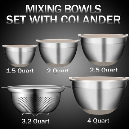 DUTZUN 5-Piece Stainless Steel Mixing Bowl Set