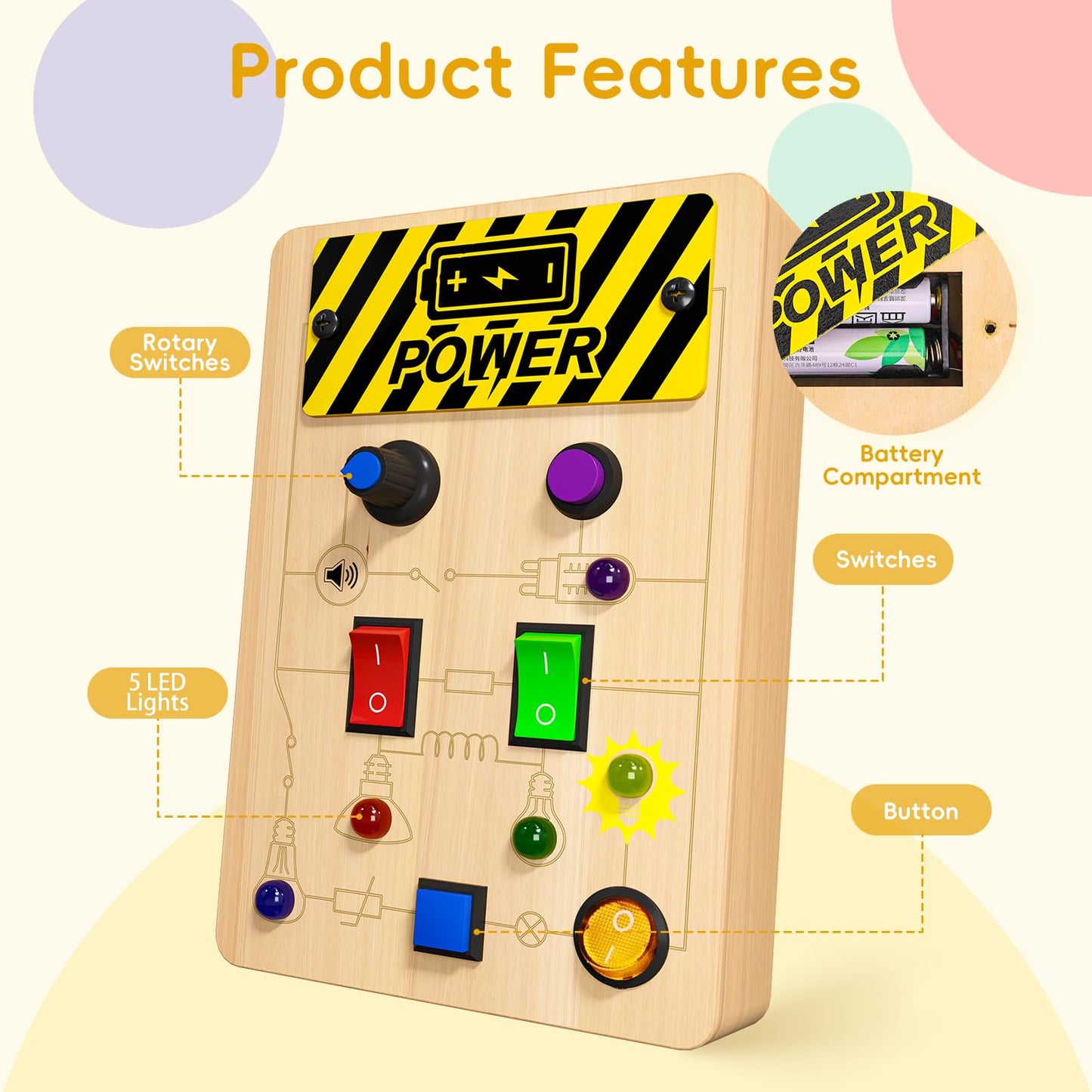 MGparty Toddler Busy Board, Baby Wooden Montessori Toys with LED Light, Travel Fine Motor Sensory Toys for Boys Girls Age 1+ Year Old