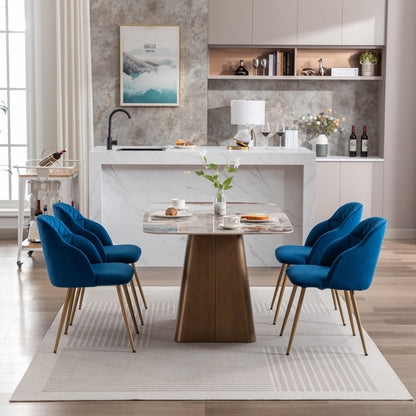 MINPINSER Velvet Dining Chairs Sets of 2, Modern Upholstered Accent Side Chairs with Arm Gold Metal Legs for Kitchen Living Bed Room, Blue