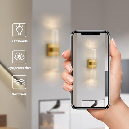 OYLYW Gold Wall Sconces Set of 2,Crystal Bathroom Dimmable Vanity Light Fixture, LED Wall Lights 10W 3000K Warm White Bedroom Sconce Wall Lighting