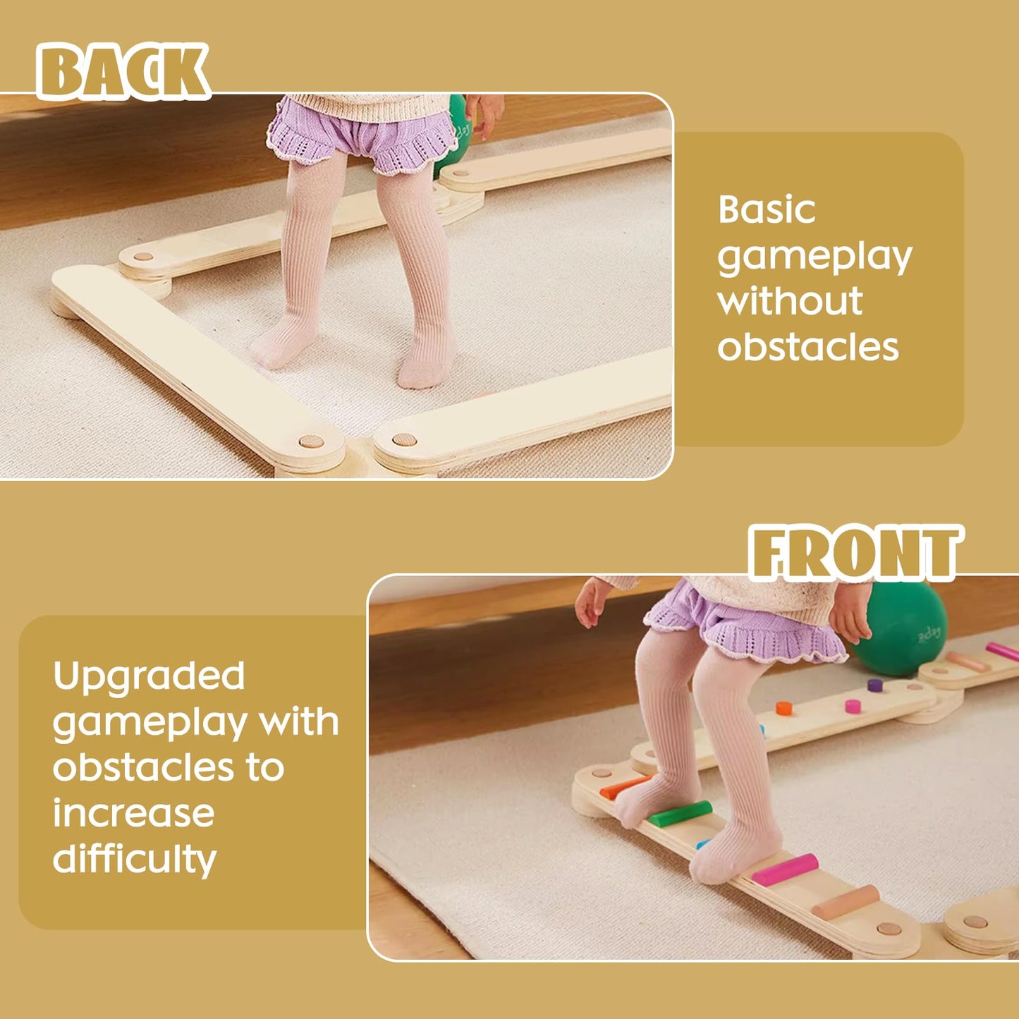 Kids Wooden Balance Beam for Coordination and Stability