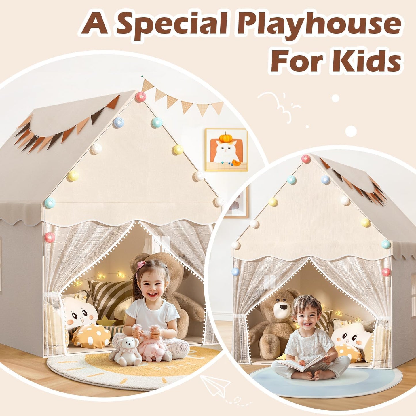 Kids Play Tent with Star Light & Mat
