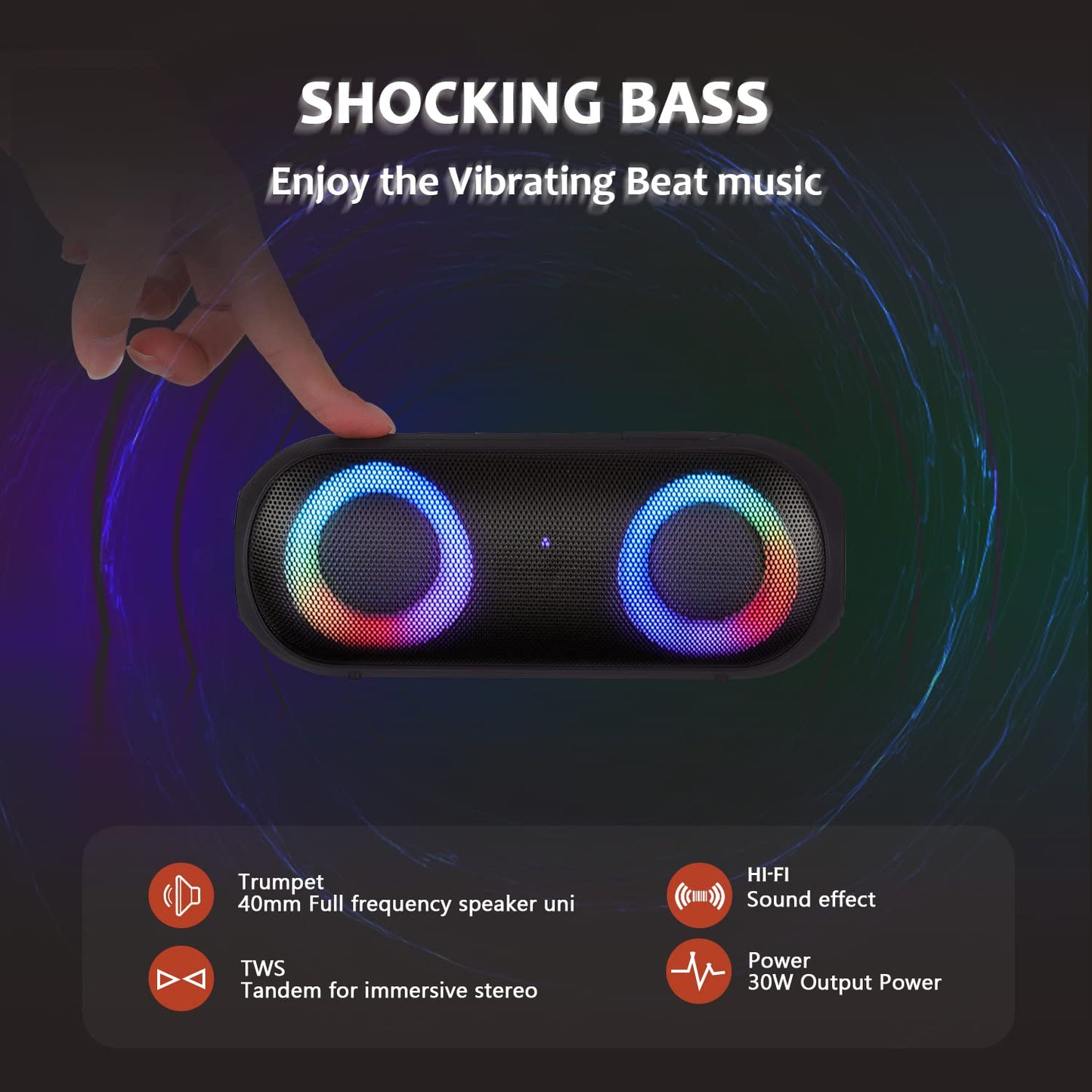 30W Waterproof Bluetooth Speakers with RGB Lights