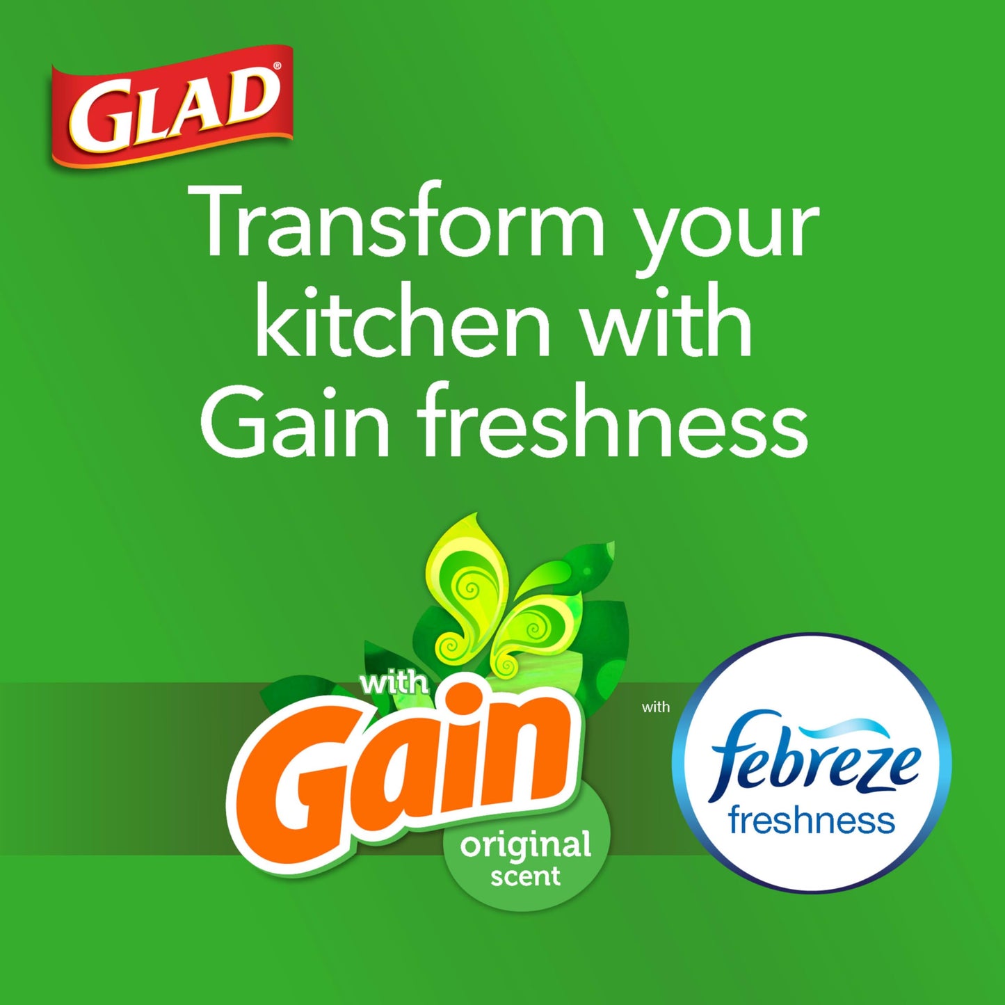 Glad ForceFlex Tall Kitchen Trash Bags, 13 Gal, Gain Original with Febreze, 110 Ct (Pack May Vary)