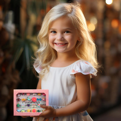 Adjustable Pretend Play Girl Jewel Rings Set