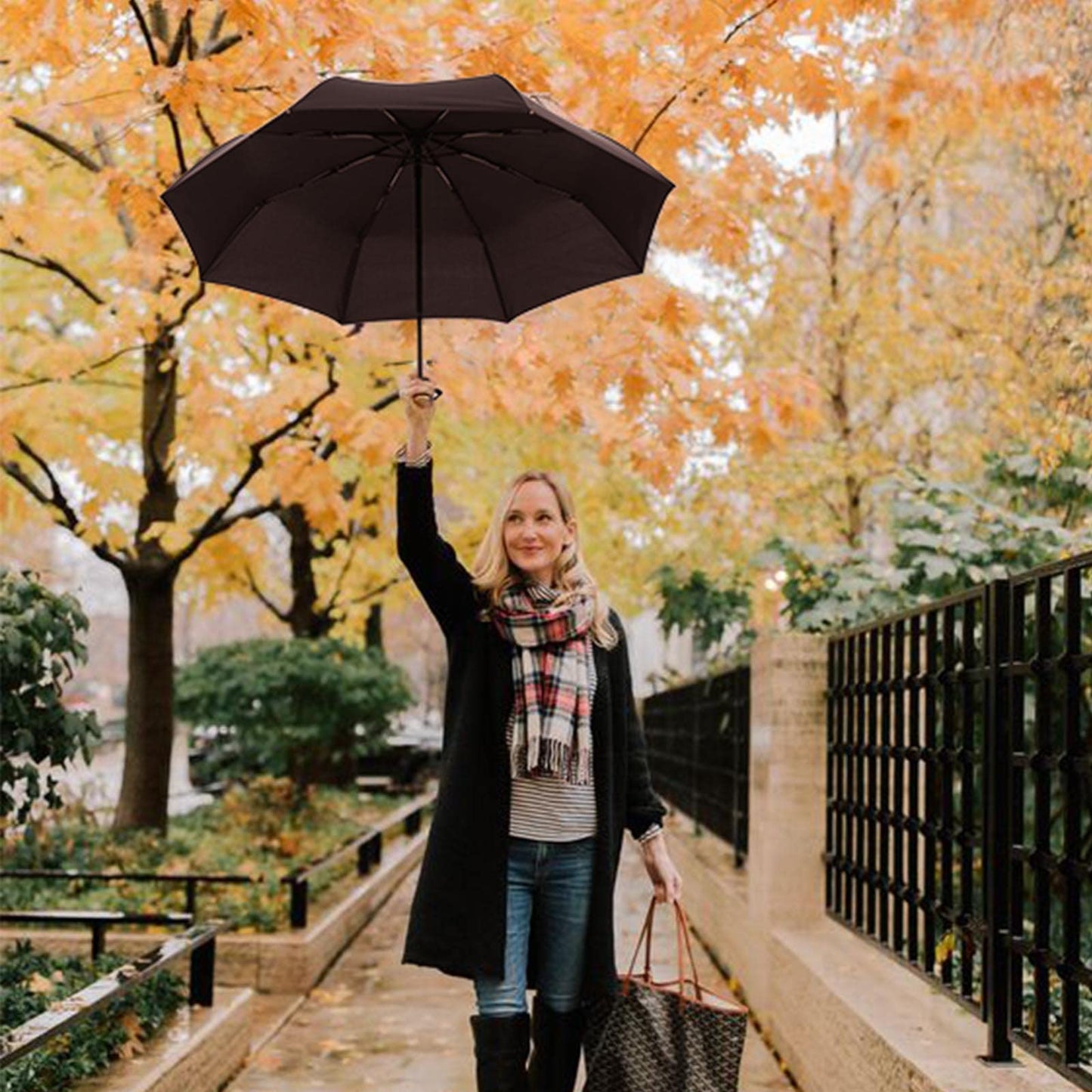 NIKIOYE Umbrella Compact Travel Umbrellas Strong Durable Windproof 50+ UV Blocking Umbrella for Sun Rain Portable Umbrella, Auto Open/Close, Perfect Car Umbrella, Golf Umbrella