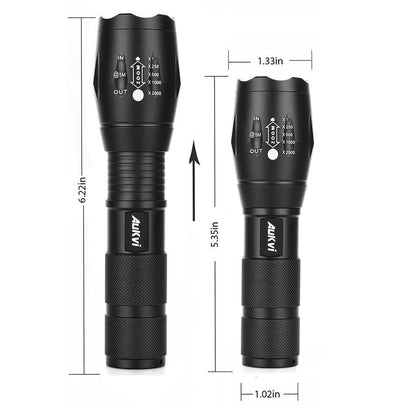 AuKvi TC1200 Tactical Flashlight 3000 Lumens Zoomable 5 Modes for Hurricane Camping Hiking etc (2-Pack)