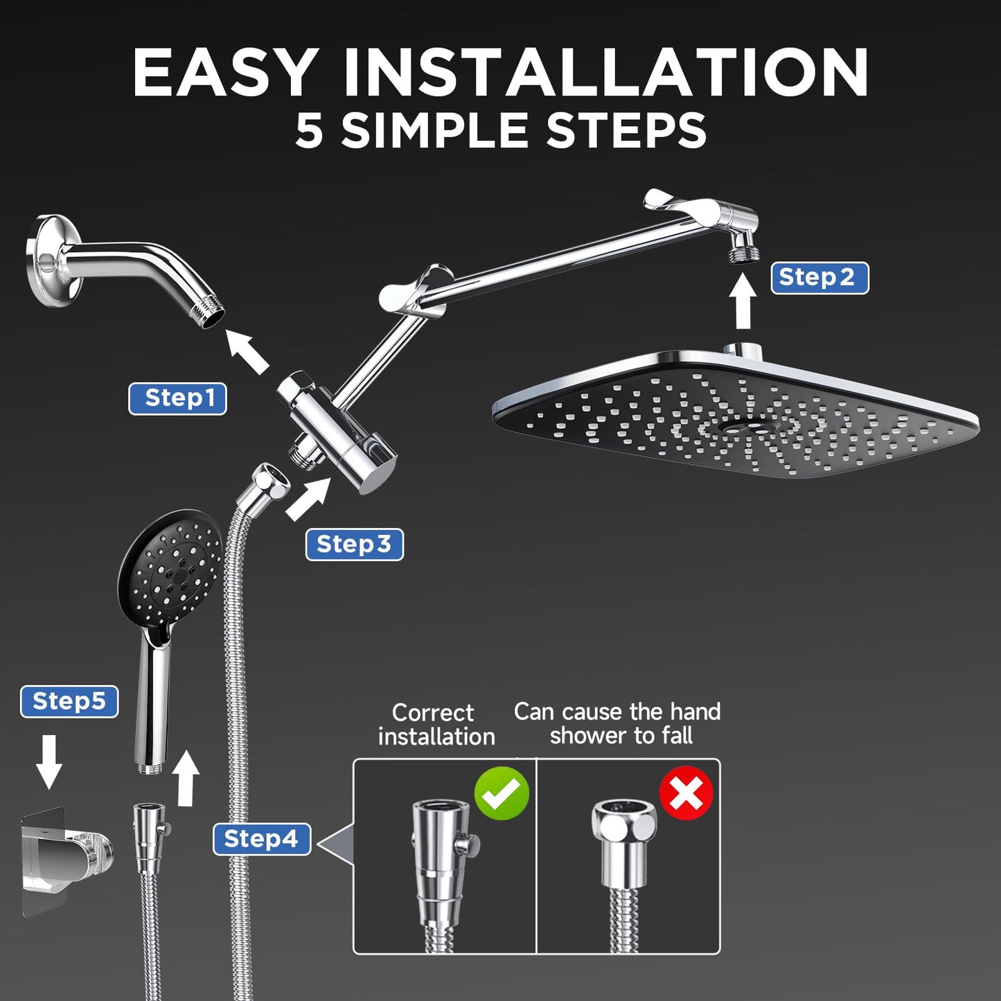 Veken 6-Mode High Pressure Shower Head Combo