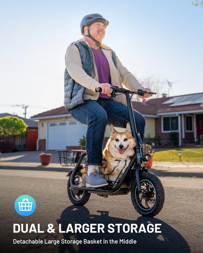 Electric Scooter with Seat, 550W Powerful Motor up to 22/25 Miles Range, Foldable Electric Scooter for Adults Max Speed 15.5/18.6 Mph, Electric Scooter for Commuting with Basket