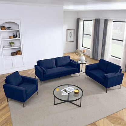 FANYE 3 Pieces Living Room Sofa Sets Include Armchair,Loveseat and 3Seaters Couch,Corduroy Upholstered Tufted Sofa&Couch with 4 Pillows and Metal Legs for Home Office Apartment