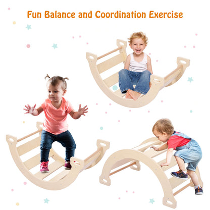 GarveeLife 3 in 1 Kids Climbing Toys, Toddler Indoor Gym Playset, Foldable Triangle Playground Toys Set with Sliding Ramp & Climbing Arch Ramp, Wooden Baby Climbing Gym - Natural