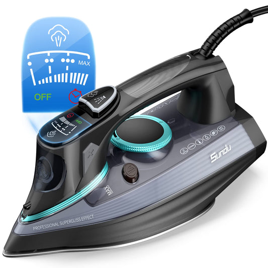 1700 Watt Steam Iron with Digital LED Screen, Ceramic Coated Soleplate, Anti-Drip, Self-Clean, 3-way Auto-Off Steam Iron for Variable Fabric, Medium Size