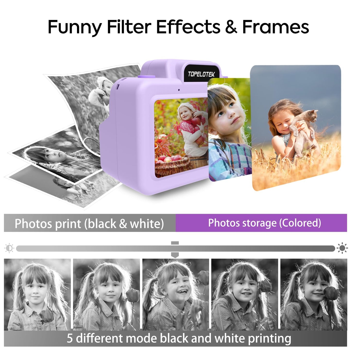 Kids Camera Instant Print Photos, Instant Print Camera for Kids Instant Camera Print Pictures Instantly, Toy Camera Instant Print Toddler Camera for Girls Boys 3 4 5 6 7 8 9 10 11 12 Years(Purple)