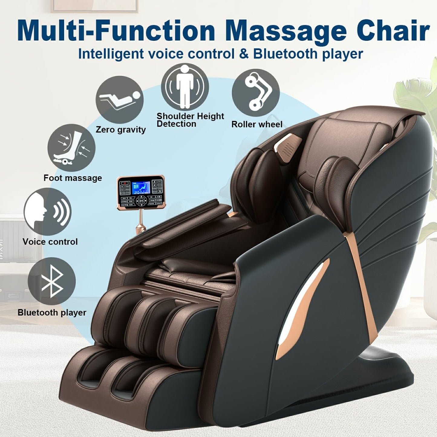 QOOQI Full Body Massage Chair, Zero Gravity Massage Chair, Automatic Shoulder Height Detection Massage Chair Recliner with Foot Rollers, Built-in Heater, Bluetooth Player for Home, Office.
