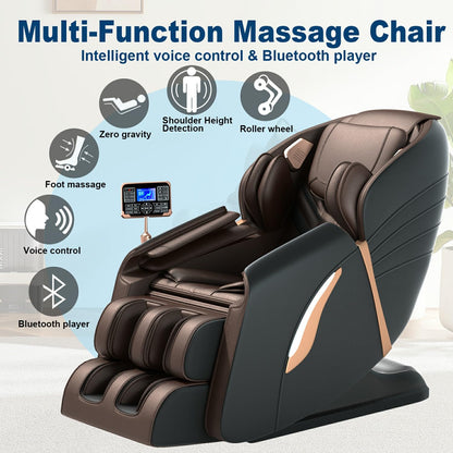 QOOQI Full Body Massage Chair, Zero Gravity Massage Chair, Automatic Shoulder Height Detection Massage Chair Recliner with Foot Rollers, Built-in Heater, Bluetooth Player for Home, Office.