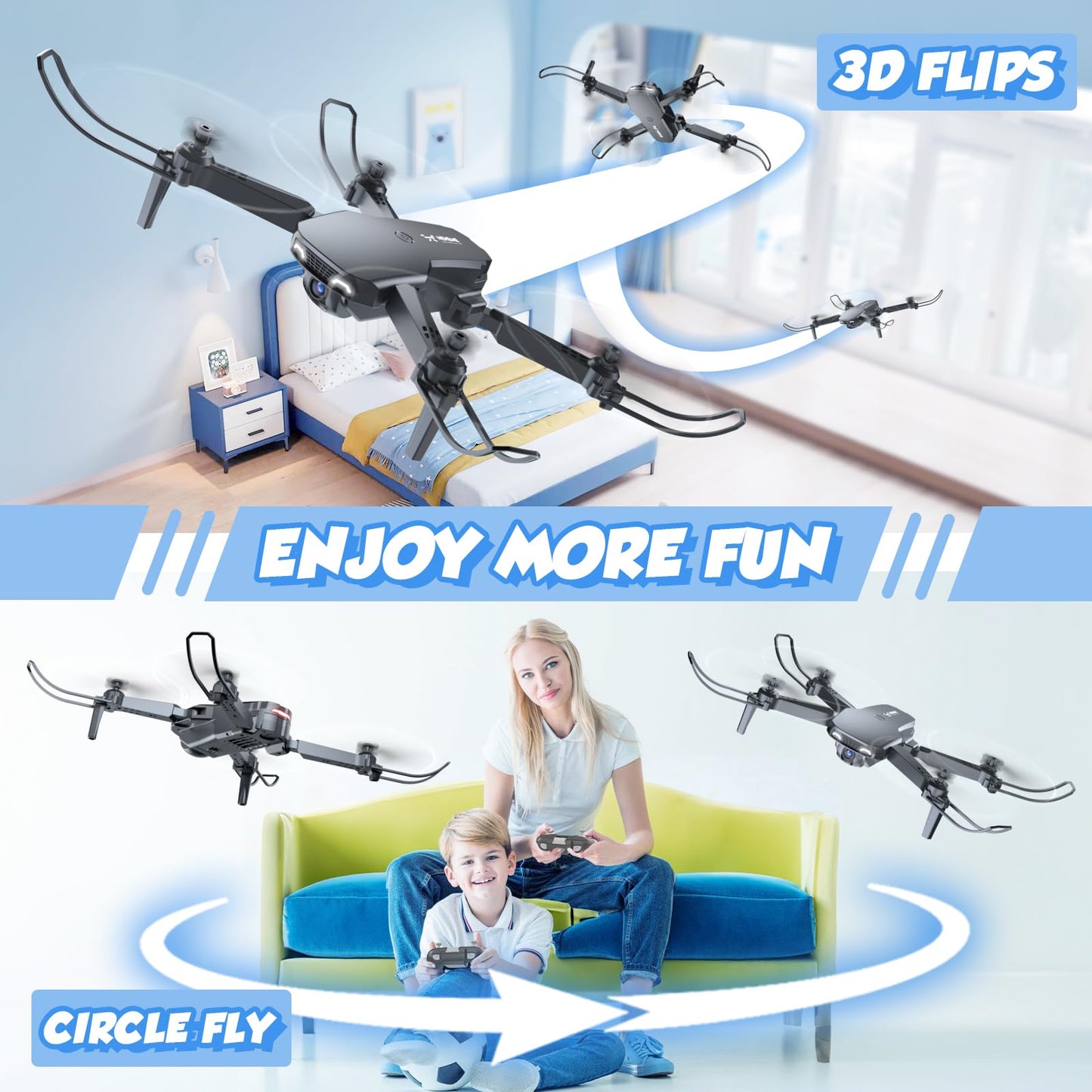 NEHEME NH525 Foldable Drones with 1080P HD Camera for Adults, RC Quadcopter WiFi FPV Live Video, Altitude Hold, Headless Mode, One Key Take Off Kids or Beginners 2 Batteries, Upgraded Version