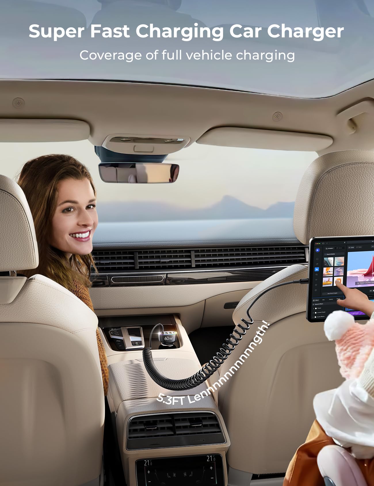 JOYROOM 60W USB-C Car Charger with Coiled Cable