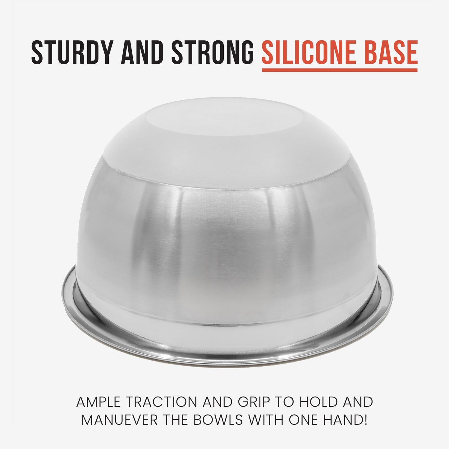 Chef Pomodoro Stainless Steel Mixing Bowl Set, Metal Mixing Bowls with Lids Set, Non-Slip Silicone Base, Nesting Bowls - 3 Piece (1.5 Qt, 3 Qt, 5 Qt), Mixing Bowls for Kitchen, Salad, Baking (Grey)