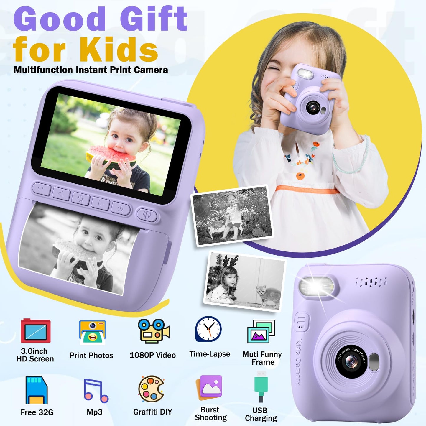Kids Instant Print Camera for Ages 3-12