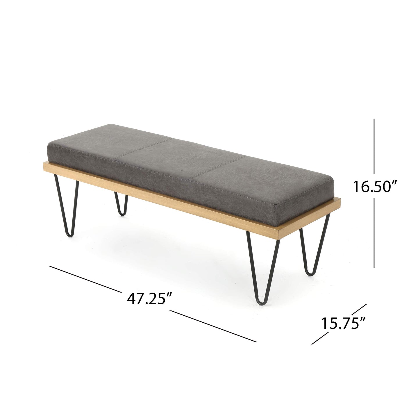 Christopher Knight Home Elisha Industrial Modern Microfiber Bench, Slate / Matte Black