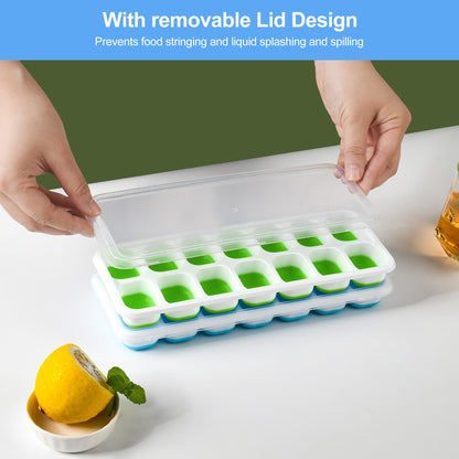 Ice Cube Trays 2PCS Easy-Release 14-Ice Trays with Removable Lid,Ice Trays for Freezer, Silicone Ice Cube Tray for Whiskey and Cocktails and other drinks