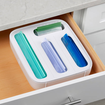 YouCopia StoraBag Plastic Sandwich Bag Organizer for Kitchen Storage, 4-Slot, White