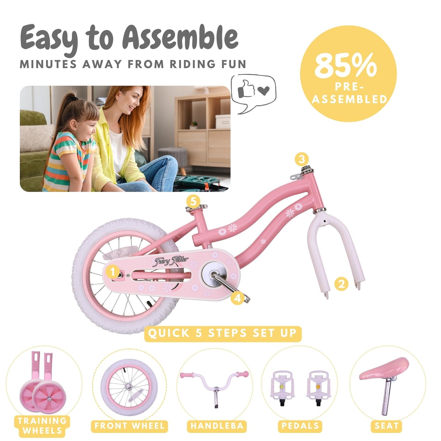 Girls 14" Pink Bike with Training Wheels