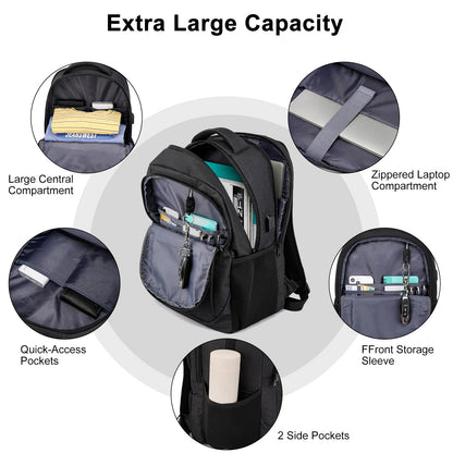 Black Backpack for School, School BackPack for Teens, Girls and Boys, with 15.6 inch Laptop Bookbag for College, Large Computer Back Pack with Compartments for Men & Women